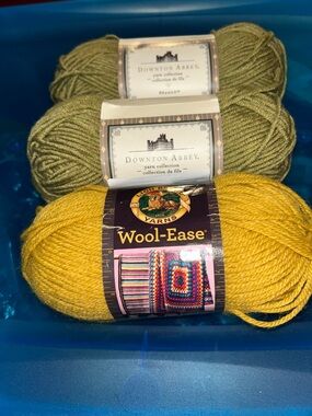 Wool Blend Yarn Lot of 3 in Mustard and Lichen Green